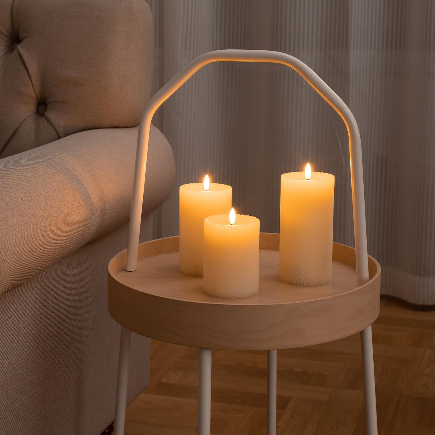 ANGELLOONG Flickering Flameless Candle with Remote, Real Wax Battery Operated Candles with Timer, Set of 3 Fake LED Electric Pillar Candles for Home Party Holiday Christmas Decor, Twill