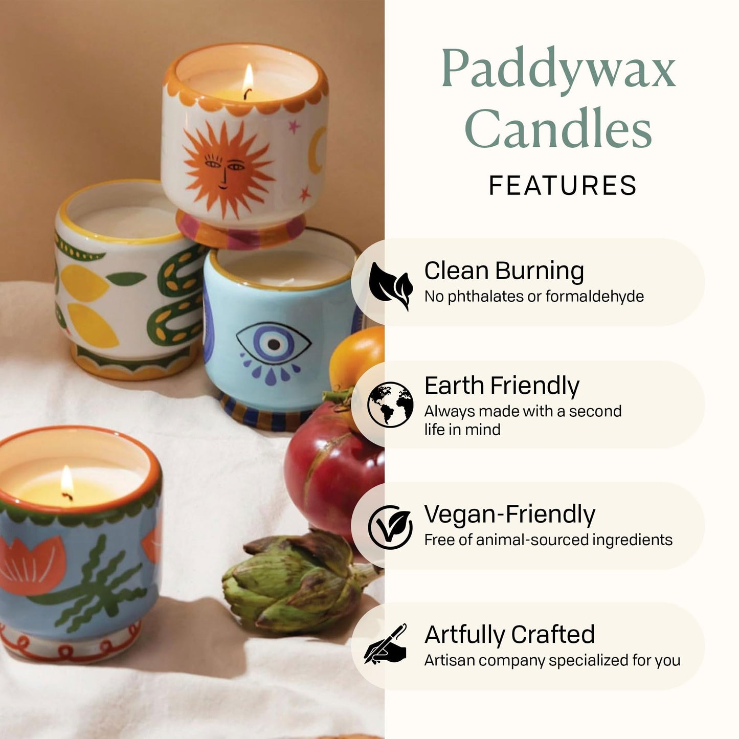 Paddywax Scented Candles Dopo Hand-Painted Ceramic Luxury Artisan Candle, 8-Ounce, Coconut & Amber