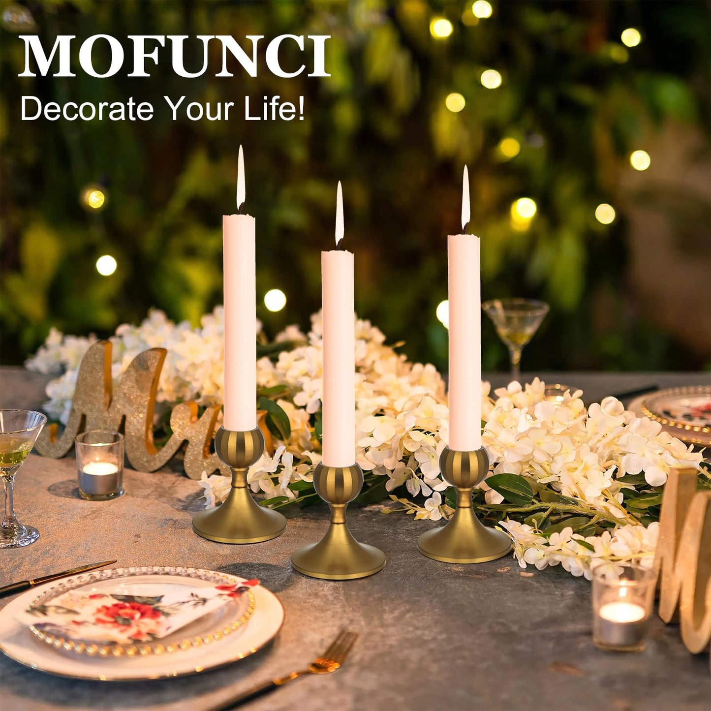 Mofunci Candlestick Holders Taper Candle Holders, Gold Candle Stick Holders Decor for Wedding Christmas Birthday Party Holiday, Short Candle Holders for Table Centerpieces Home Decor, Set of 2