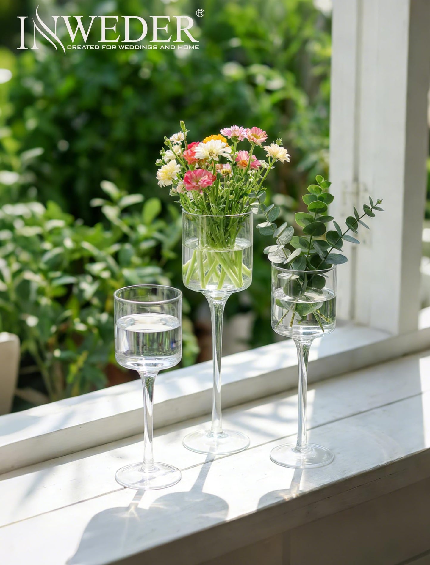 Glass Candle Holder for Table Centerpiece - Tall Tea Lights, Elegant Clear Long Stem for Pillar and Floating Candles - Wedding, Party, Home Decor Set of 30