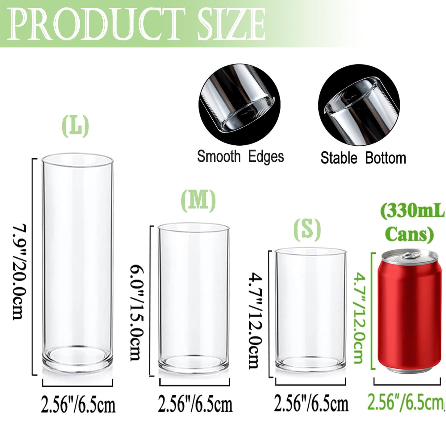 PNJHDZ Set of 12 Glass Cylinder Vases for Centerpieces with 8 Pack Vase filler 12 Pearl String 24 White Floating Candles for Centerpieces, Table Center pieces for Wedding Party Home Decor 5, 6, 8 Inch