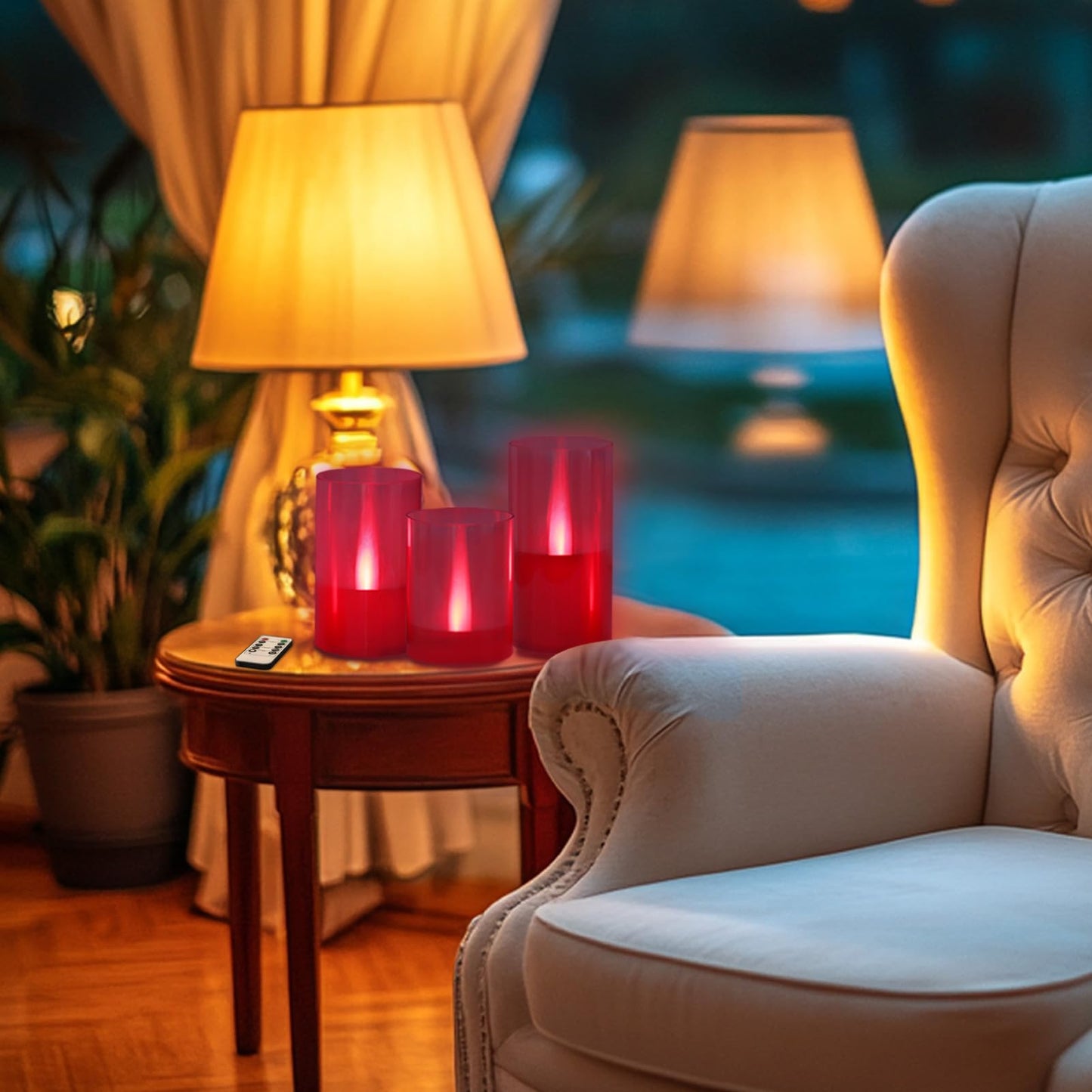 LANKER Flameless Candles with Remote Control and Timer, Battery Operated LED Pillar Candles, Romantic Light, Set of 3 (Red)