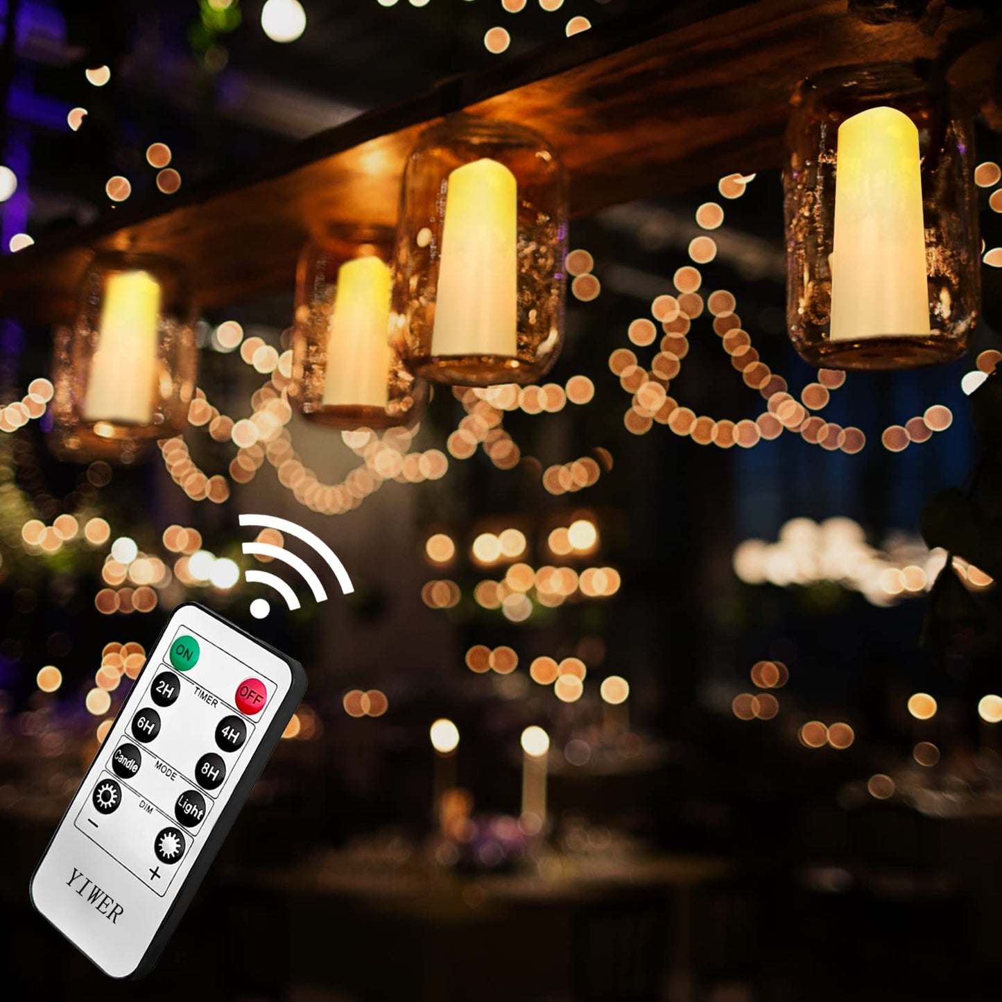 YIWER Waterproof Outdoor Flameless Candle, 12 Pcs Plastic Candles Pillars, 4" 5" 6" 7" LED Candles and 10-Key Remote Control with 2/4/6/8-hours Timer Function,300+ Hours (12, Ivory)