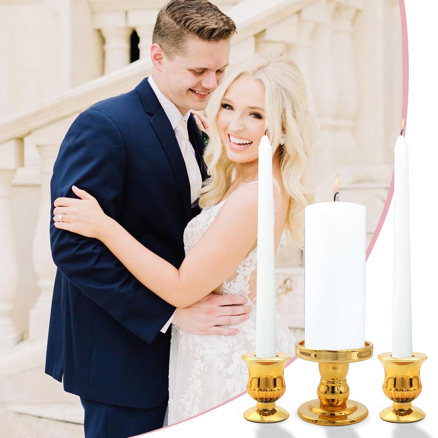 Gold Unity Candle Holder - Glass Candle Holders for Pillar Candles Taper Candles, Glass Candlestick Holders Set of 3, Decorative Clear Glass Candlestick Holder for Wedding Table Dinning Centerpiece