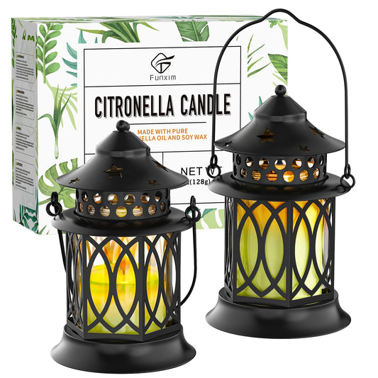 Citronella Candles Outdoor, 2 Pack Lemongrass Scented Soy Wax Candles with Metal Lantern Holder, Outdoor Candle Set for Patio Garden Camping Decor, Gift Set