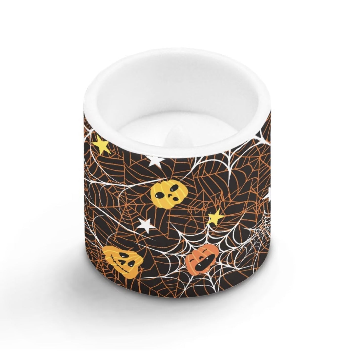 Merkmak 4 Pack Halloween Flickering Flameless Candles with Timers Battery Operated LED Candles with Remote Tea Lights for Trick or Treat Party Home Decorations, Pumpkin Spider Web