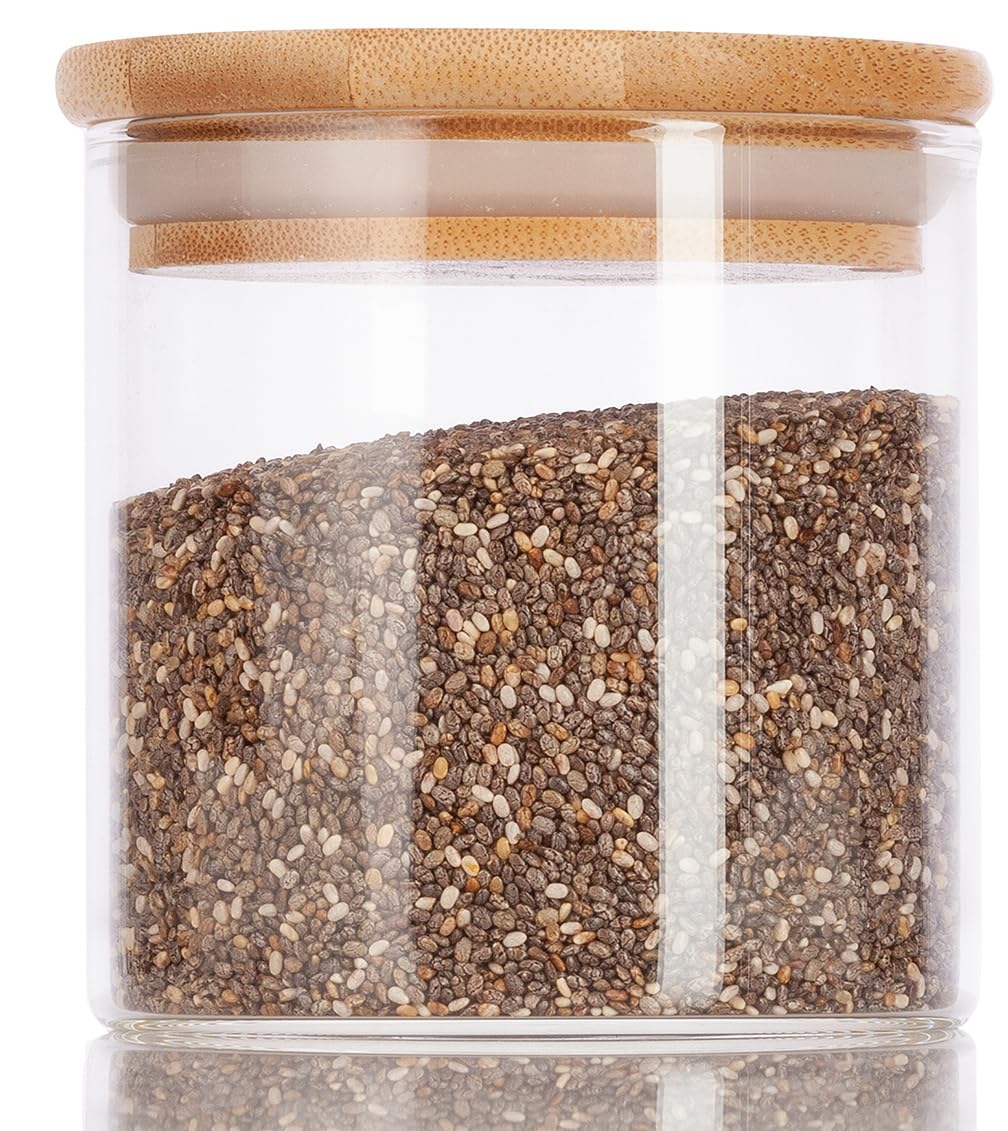 JUVITUS 10 oz Clear Glass Jar with Bamboo Silicone Sealed Lid (Single)