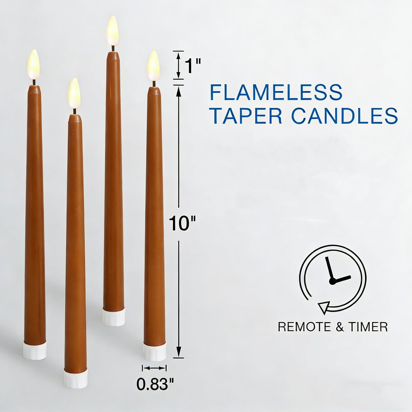 Ni-JASW Brown Flameless Taper Candles with Remote, Flickering Battery Operated LED Candlesticks Home Decor Set of 4