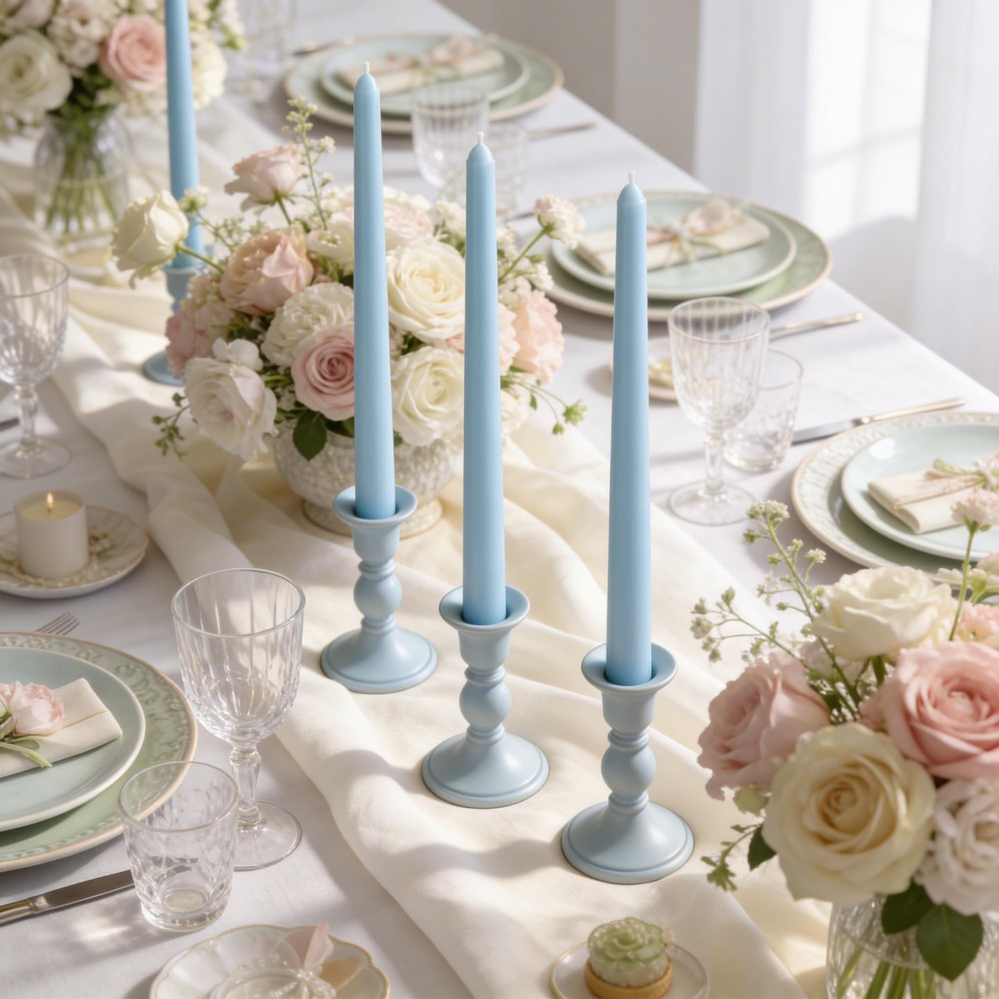 Viyffo Taper Candles, 10 Inch, 20 Pack, Sky Blue – Unscented, Dripless & Smokeless Design, Up to 8 Hour Burn – Long Tall Taper Candlesticks for Wedding, Dinner & Home Decor