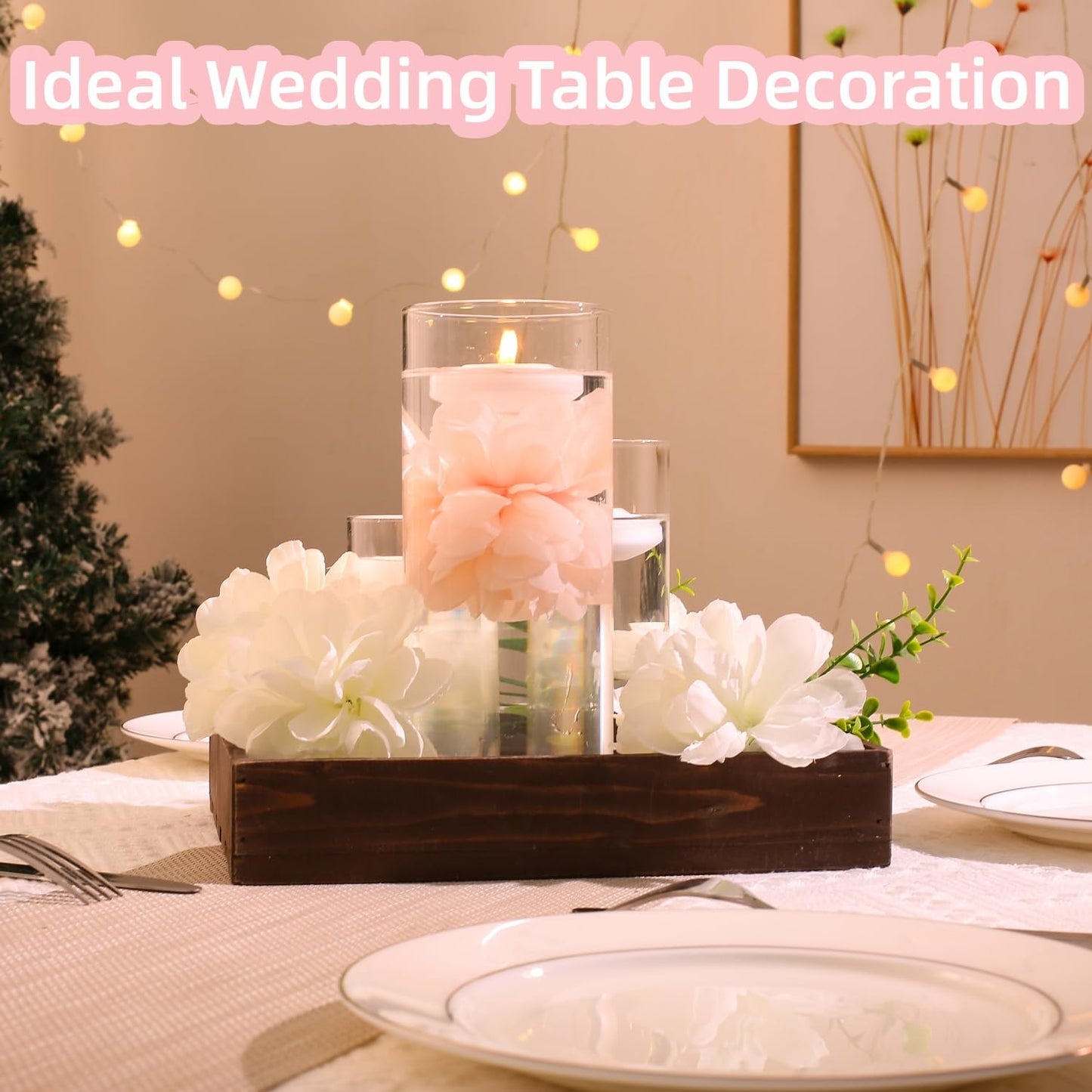 WPPNSY 24 Pcs Floating Candles for Centerpieces and Floating Flowers Artificial Flowers Head Vase Filler for Party Home Table Wedding Centerpieces Decoration (Pink)