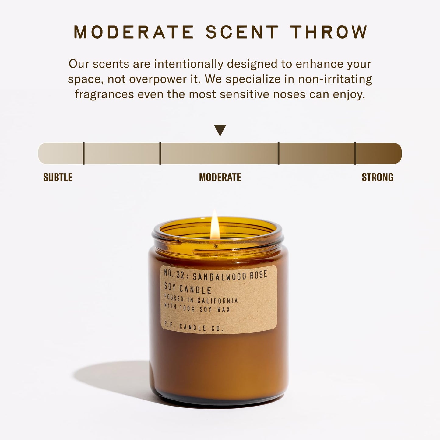 P.F. Candle Co. Sandalwood Rose Classic Standard Scented Soy Wax Candle (7.2 oz) 40-50 Hour Burn Time, Amber Glass Jar, Made in The U.S.A.