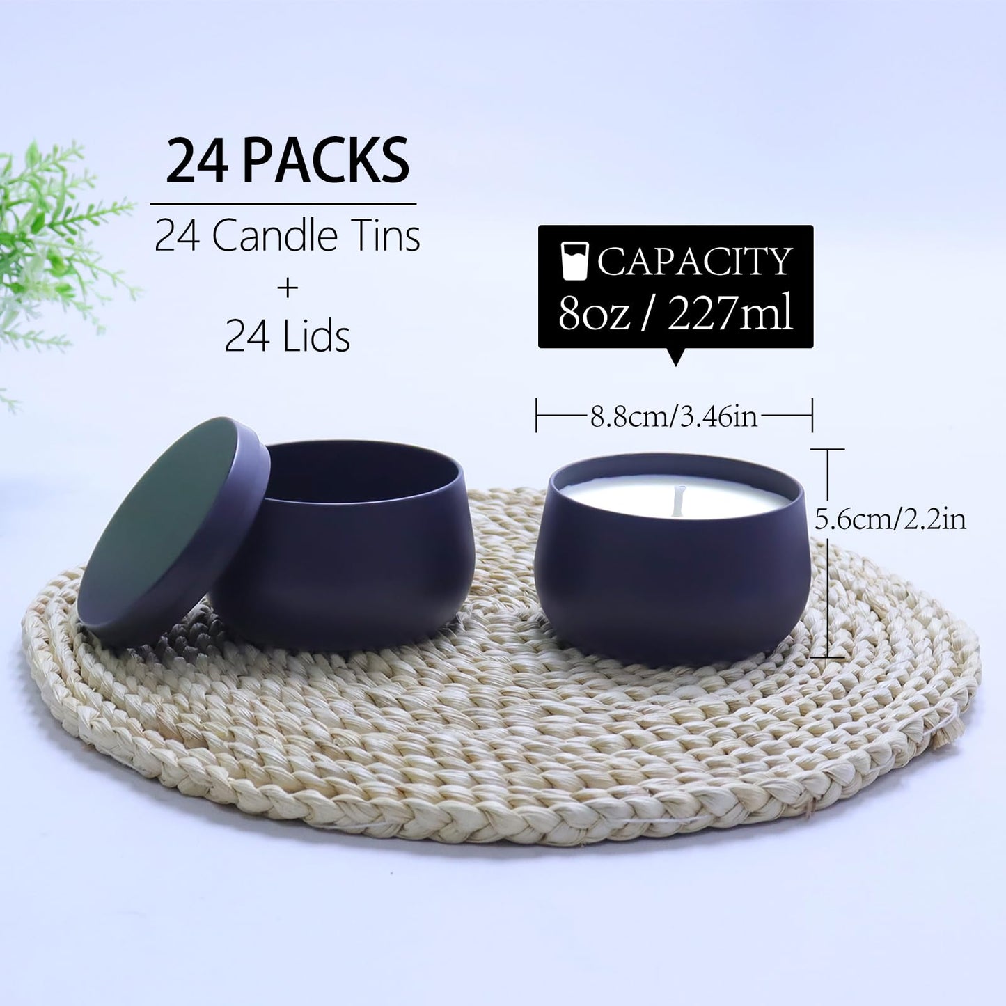 24 Pack 8oz Matte Full Black Candle Tins for Making Candles - Bulk Metal Candle Containers with Lids. Empty Round Candle Jars for DIY & Travel. Shatterproof & Sturdy Vessels for Small Business.