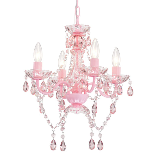 LaLuLa Mini Chandelier with Acrylic Crystals Pink Chandelier 4 Light Modern Chandeliers for Bedroom and Girls Room