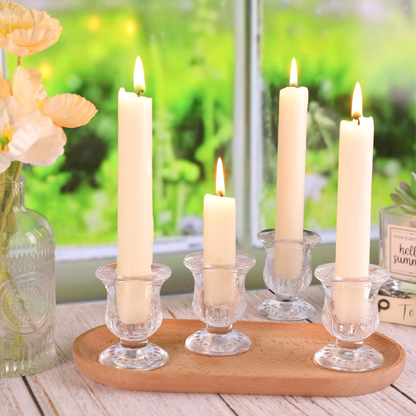 sunnyfuture 10pcs Clear Candlestick Holders, Glass Taper Candle Holders for Table Centerpiece Decor, Wedding, Birthday, Gift