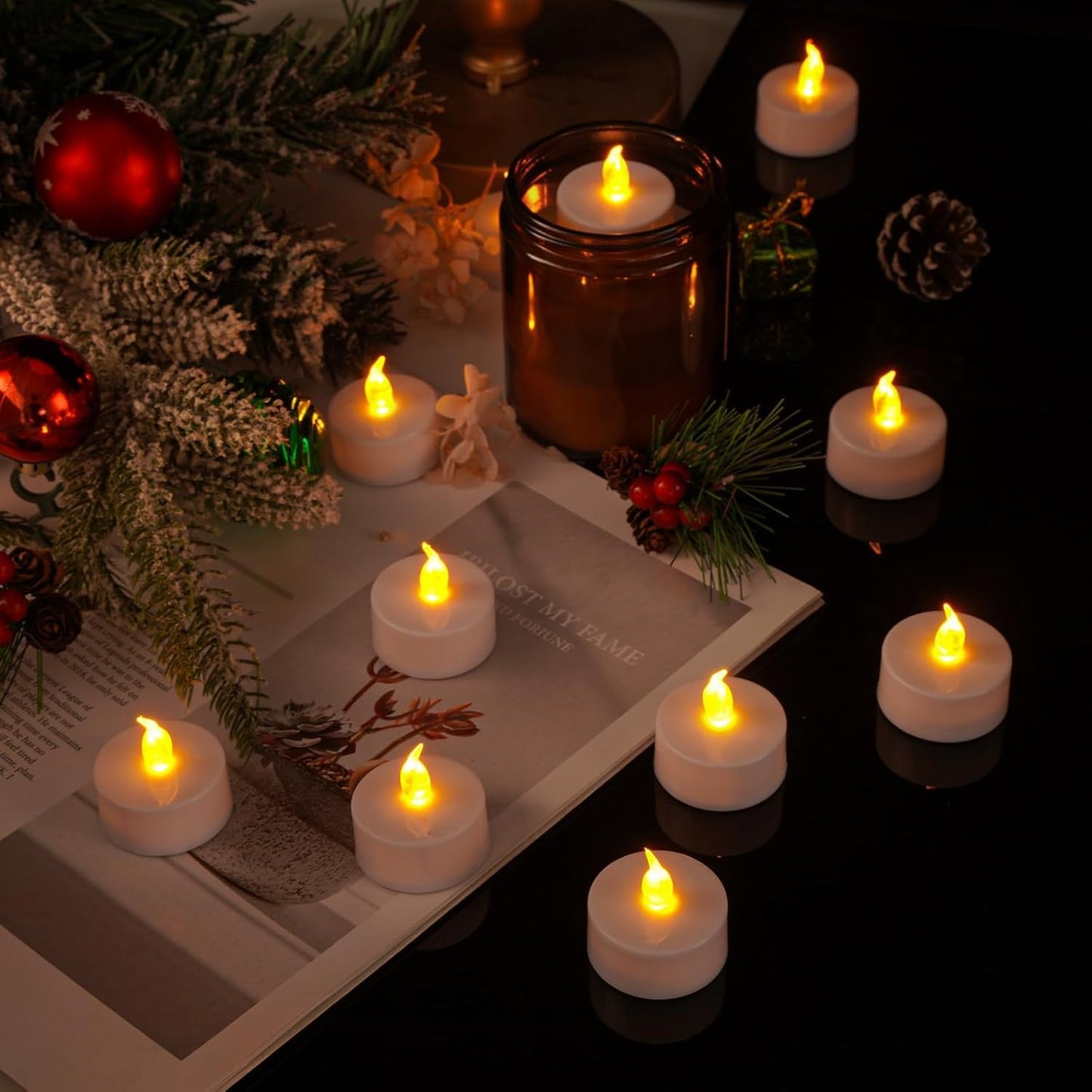PUNPUBA LED Tea Lights Candles- 100Pack Flameless Candles Realistic and Bright Flickering Long Lasting 200Hours for Holiday Celebration,Party, Home Decoration WarmYellow,Battery Operated