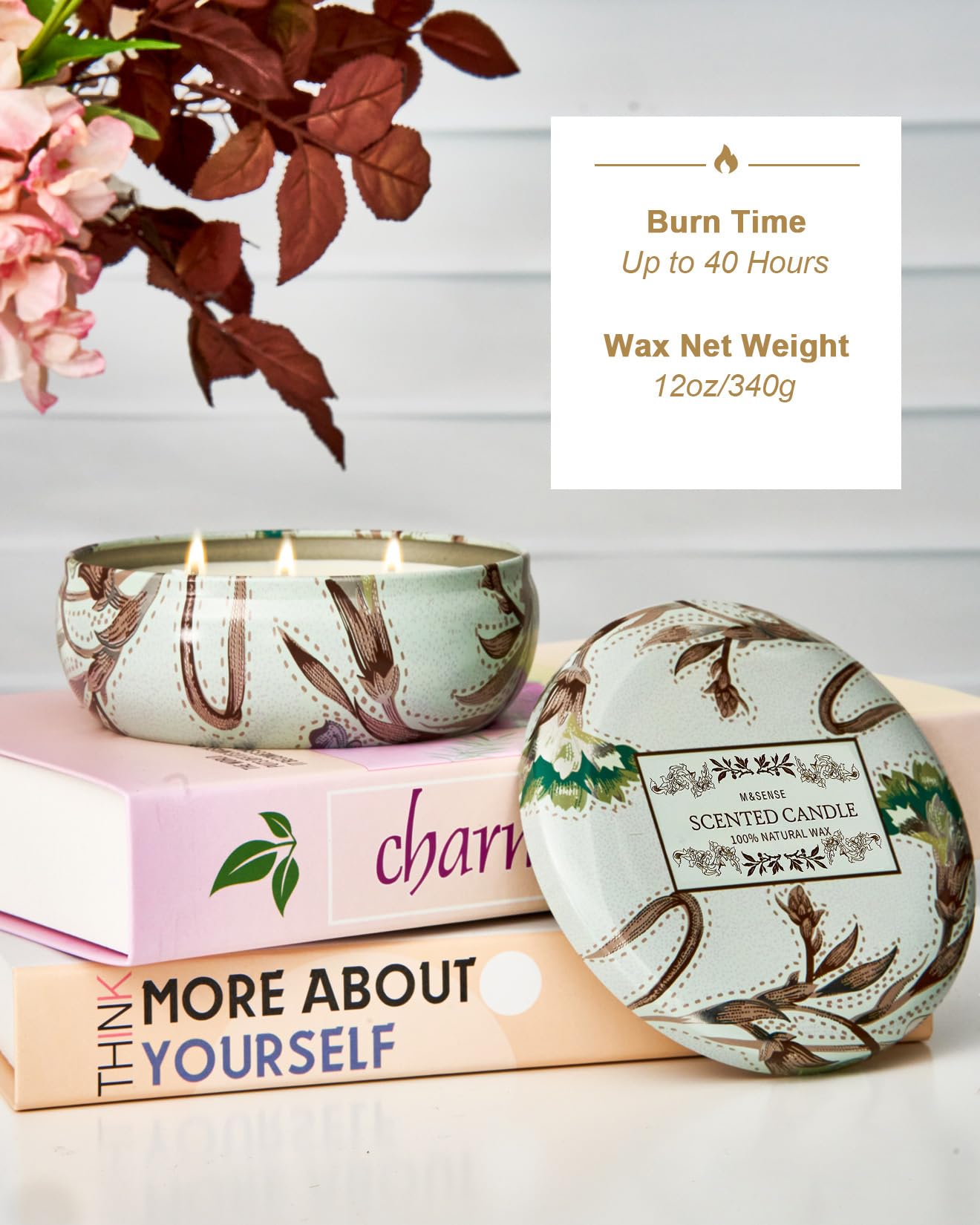 M&SENSE Mint Basil Scented Candles 12oz 40 Hour Long Lasting, 3 Wick Soy Candles for Home Scented, Travel Tin Natural Highly Scented Candle Gift for Women Men