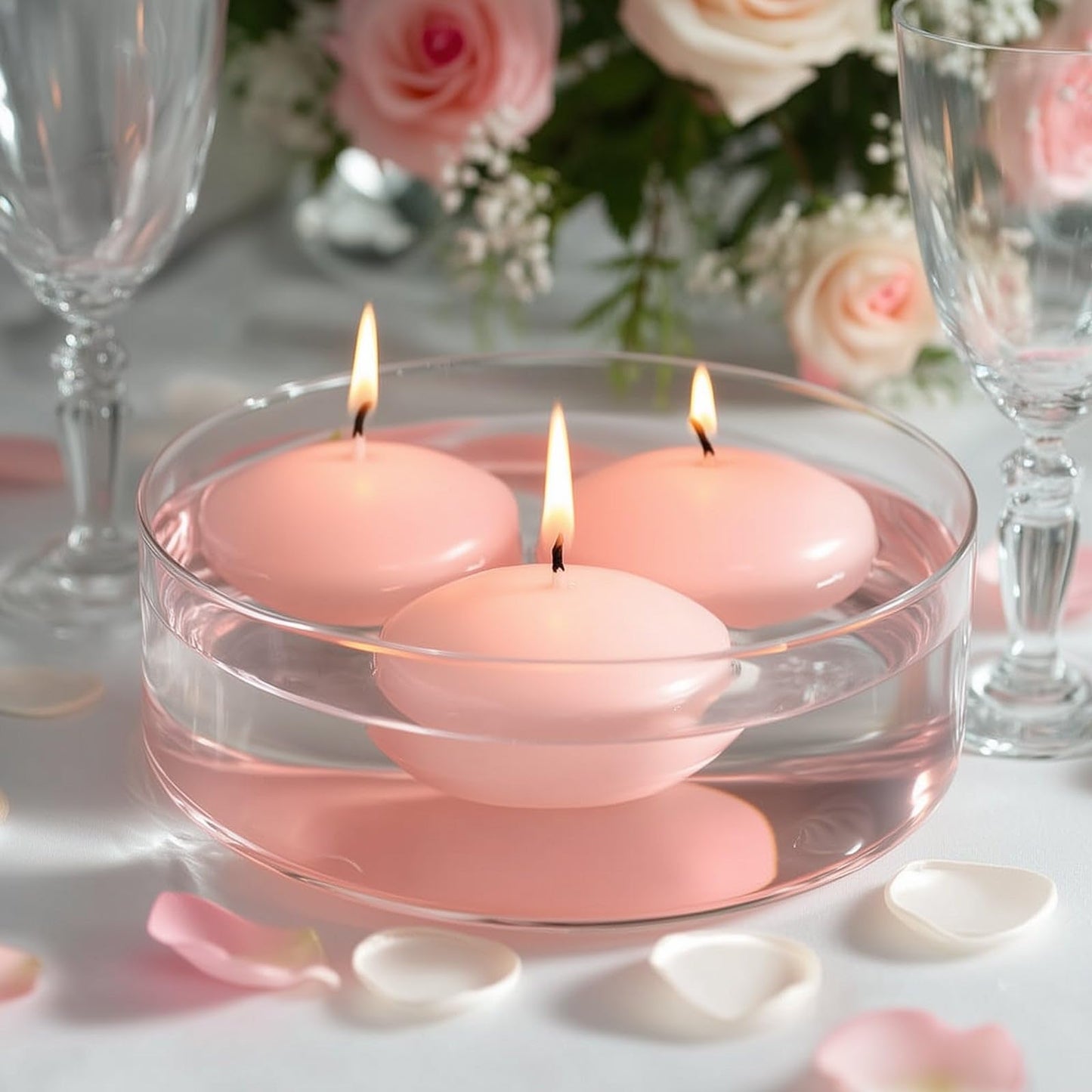 Efavormart 12 Pack 3" Blush Unscented Floating Candles, Long Burn Dripless Wax Discs with Cotton Wick for Cylinder Vases and Wedding Centerpieces