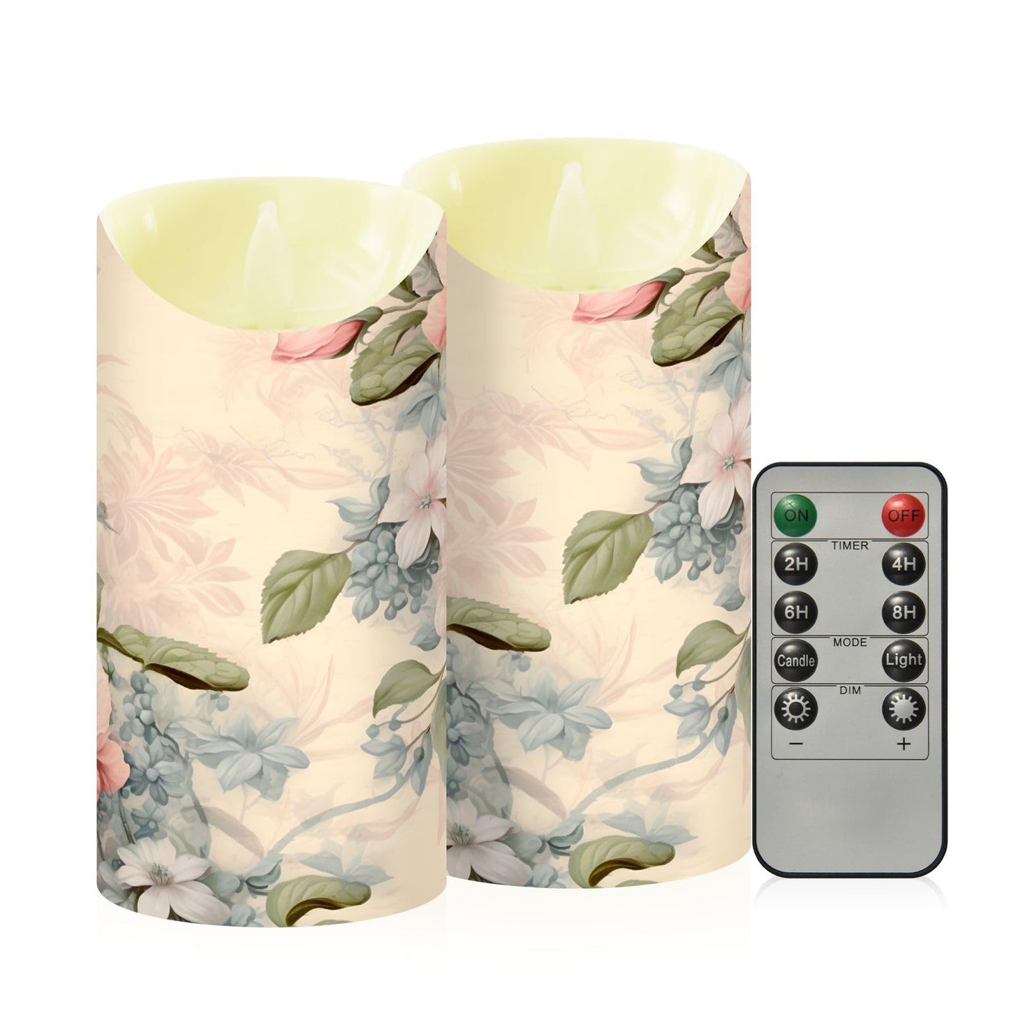 ALAZA Pink Flowers Flora Flickering Flameless Candles Battery Operated with Remote Timer,Tea Light Candles LED Pillar Votive Set of 2 for Outdoor Indoor Decorations 3" x5.9"