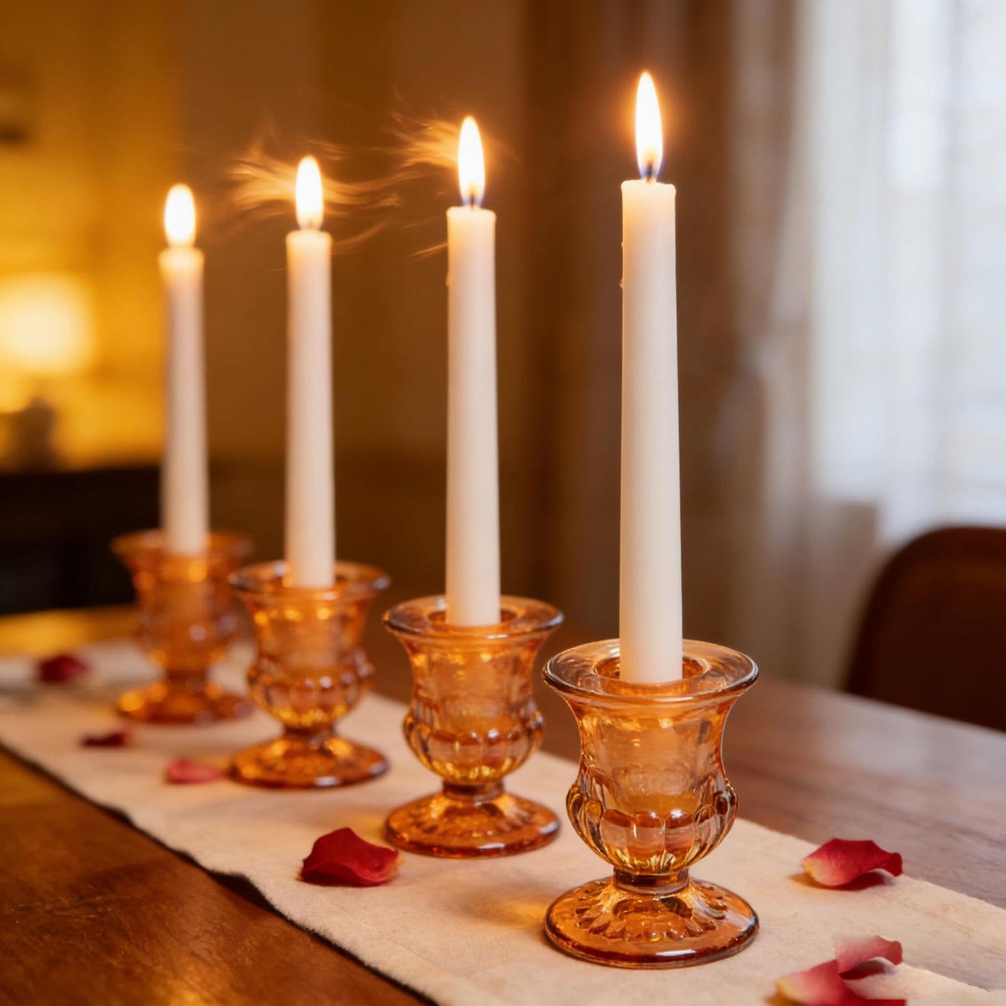48 Pcs Clear Glass Taper Candle Holders Bulk, 2.5 Inch Small Candlestick Stands, Elegant Table Centerpieces for Wedding, Christmas, Valentine’s Day, Party, Home and Dining Room Decorations (Amber)