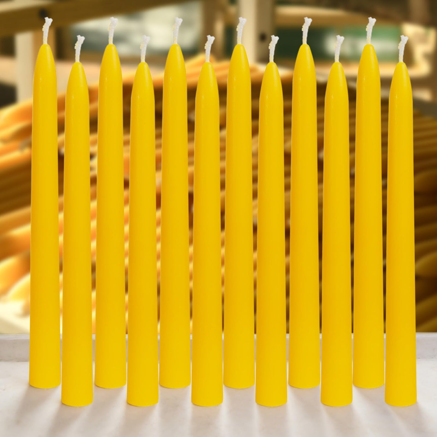 DEYBBY 9 inch Natural Beeswax Taper Candles Set of 12, Smokeless and Dripless Pure Organic Beeswax Candles, Long Lasting Burning for Dinner Room Decor Emergency Housewarming Gift, Nontoxic