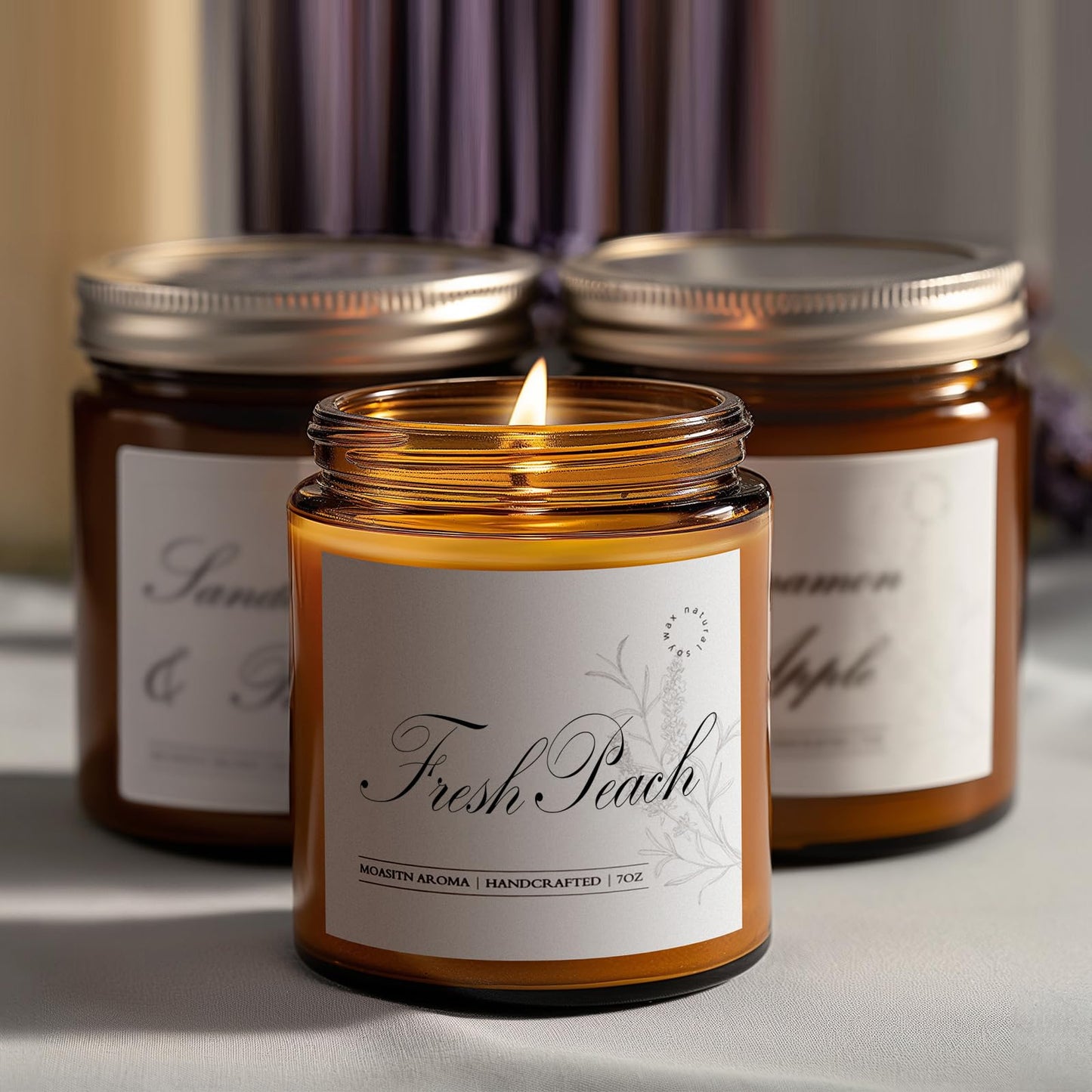 MOASITN Fresh Peach Scented Candles for Home|Sweet Orange,Peach,Floral Scented Soy Candle| Longlasting Aromatherapy Candle Gift for Women,Men for Birthday,Summer,Holiday|7oz