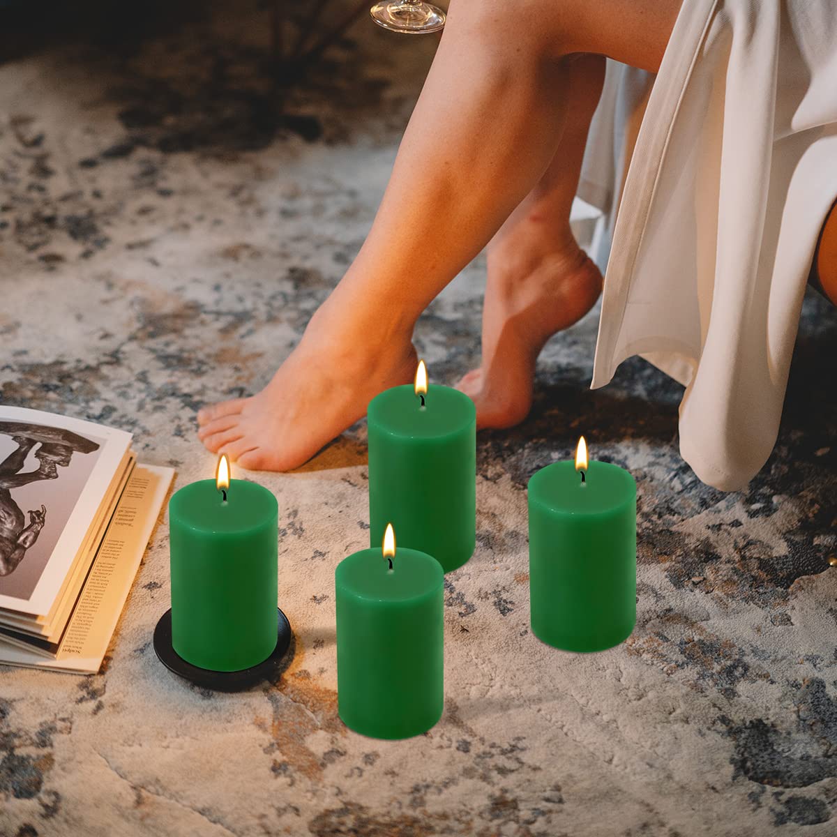 2x3 Green Pillar Candles, Set of 12, Holiday Candles, Unscented for Christmas, Home Decor