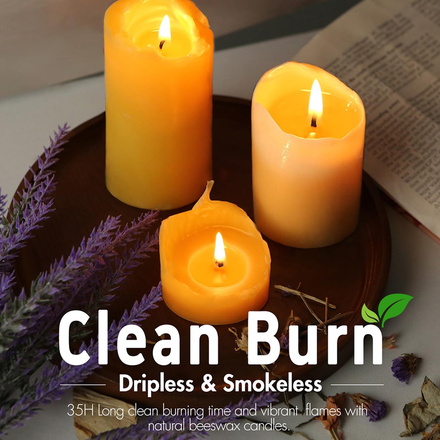 14 Packs Natural Beeswax Candles, Beeswax Pillar Candles with 490 Hours Burn Time, Organic Bees Wax Candles for Home, Relaxation, Smokeless & Dripless, 2x4 inch