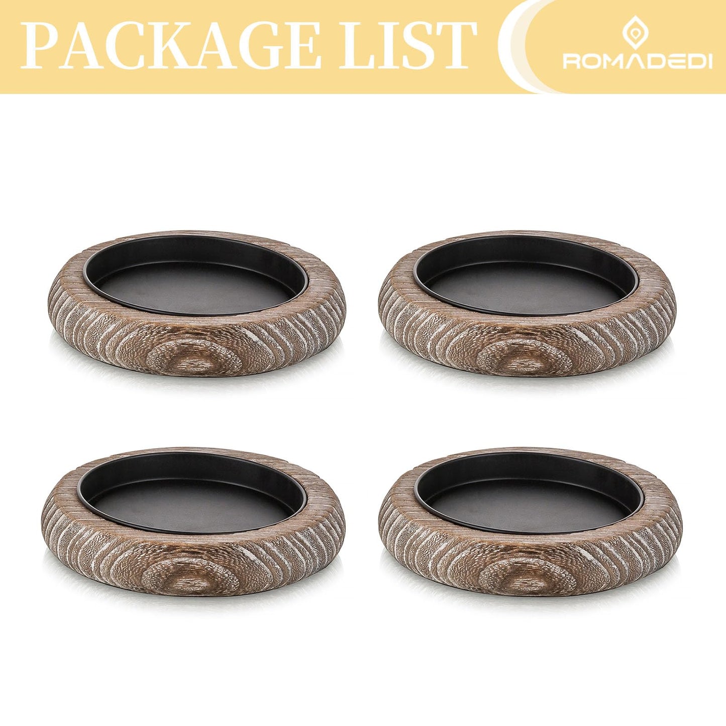 Romadedi Wood Candle Holder Farmhouse Decor - Pillar Candle Holders for Table Centerpiece Small Tray Riser Set of 4 Round Wooden Plate Pedestal Stand for Coffee Table Home Living Room, Whitewash