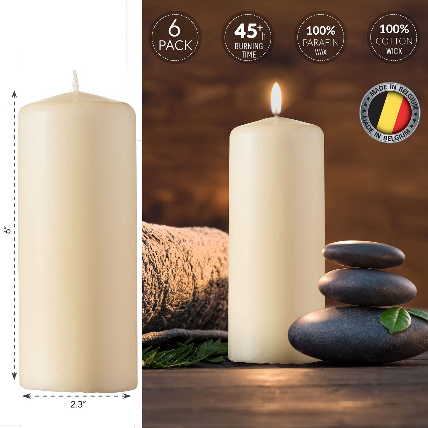 SPAAS Ivory Pillar Candles - 9 Pack | 6 Inch Large Ivory Dripless Pillar Candles for Home Decor, Memorial, Vigil, Parties, Wedding, Decorative Lantern
