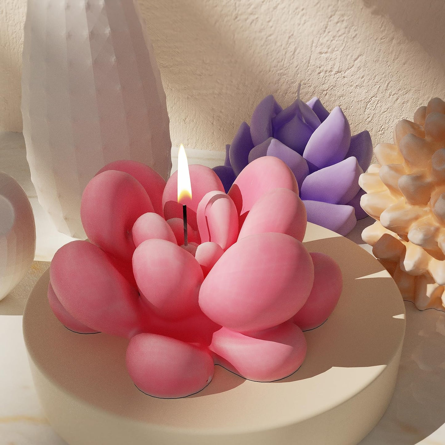 16 Pack Flower Succulent Candle Mold Resin Casting Silicone Molds for Home Decor & Candle Making Wave Spiral Mold