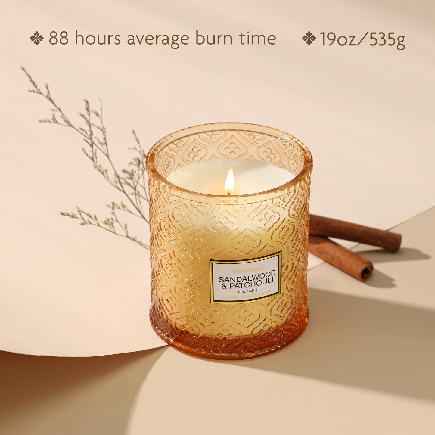 Sandalwood & Patchouli Candle, Luxury Decorative Glass Candle 19oz, Soy Wax Scented Gift for Women, Elegant Home Fragrance