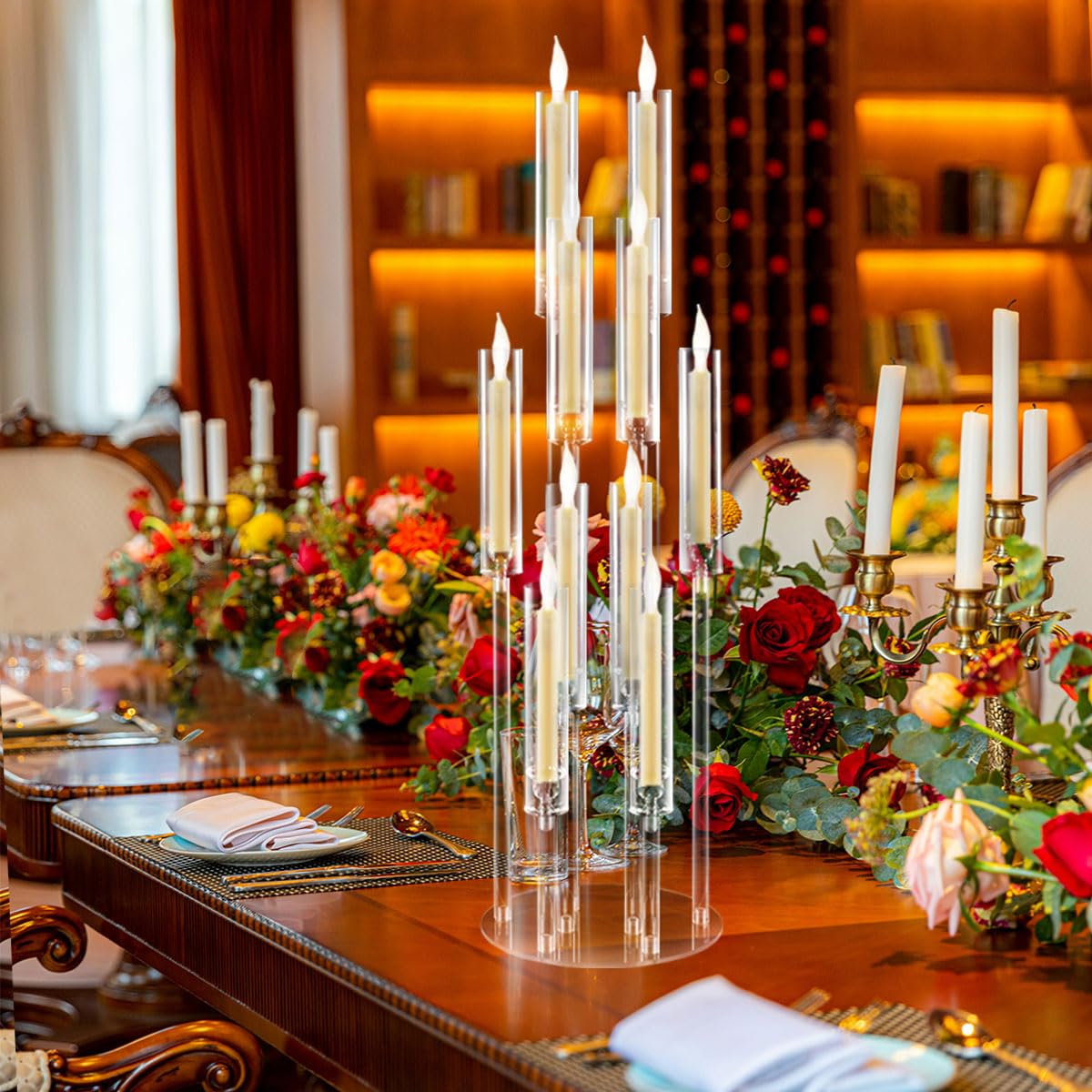 16PCS Acrylic Candelabra Centerpiece for Wedding,10 Arm Candlesticks Holder Clear Tall Candelabra Large Floral Centerpieces for Tables Anniversary Party Brithday candelabros para centros de mesa