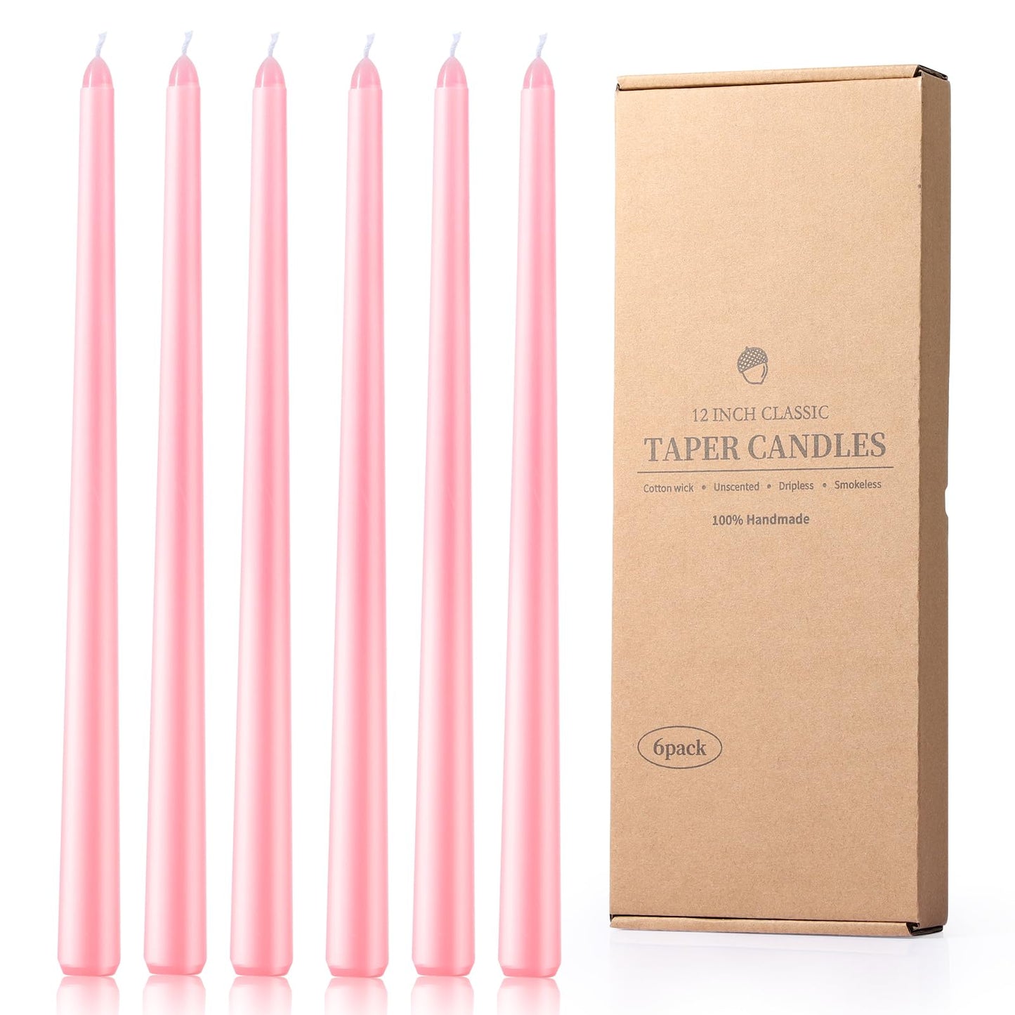 6 Pack Taper Candles - Taper Candles 12 Inch Dripless, Smokeless & Unscented - 8 Hours Long Burning - Hand Poured Tall Candlesticks - Ideal for Weddings, Dinner Parties, and Home Decor