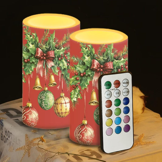 Luarisgur Christmas Decor Flameless Candles Battery Candles with Remote Control Red LED Pillar Candles Electric Fake Plastic Candles for Home Room Bedroom Xmas Holiday Decorations Set of 2