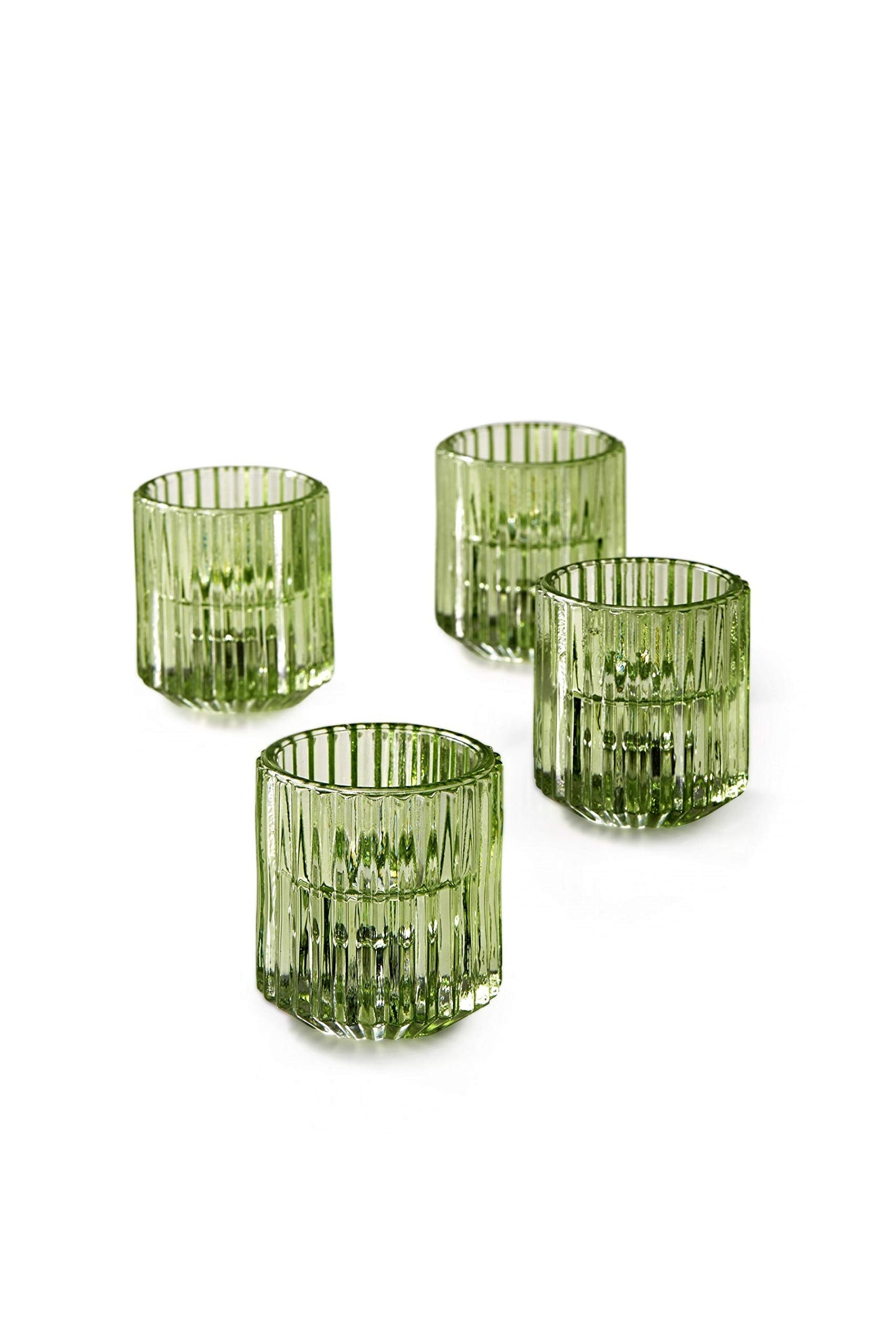 Serene Spaces Living Set of 4 Green Ribbed Glass Votive Holders, Perfect for Weddings and Home Décor, Measures 2.25" Tall and 2" Diameter