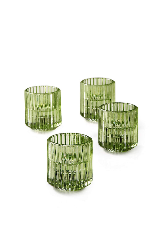 Serene Spaces Living Set of 4 Green Ribbed Glass Votive Holders, Perfect for Weddings and Home Décor, Measures 2.25" Tall and 2" Diameter