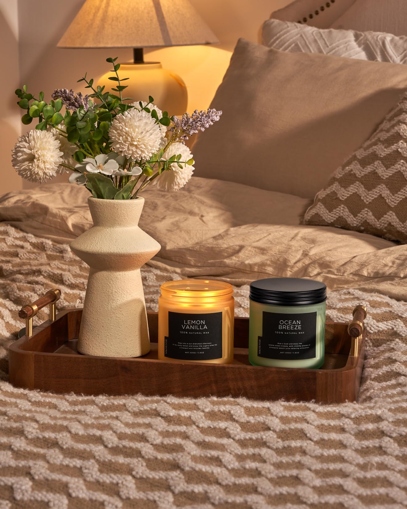 M&SENSE Lemon Vanilla Home Scented Candles, 11.6oz Organic Soy Wax, 70-Hour Clean Burning, Natural Candles Non Toxic, Citrus Scent for Relaxation, Aromatherapy Housewarming Gift for Men Women
