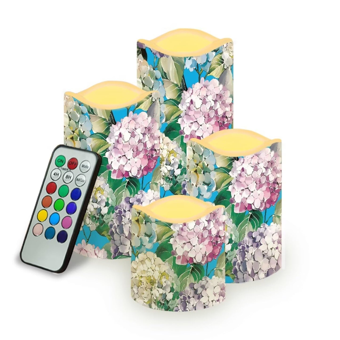 Cozeyat Big Flower Flameless Candles 4 Pack Battery Operated LED Pillar Candles with Remote Control Timer Color Changing for Home Wedding Beach