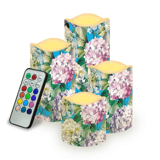 Cozeyat Big Flower Flameless Candles 4 Pack Battery Operated LED Pillar Candles with Remote Control Timer Color Changing for Home Wedding Beach