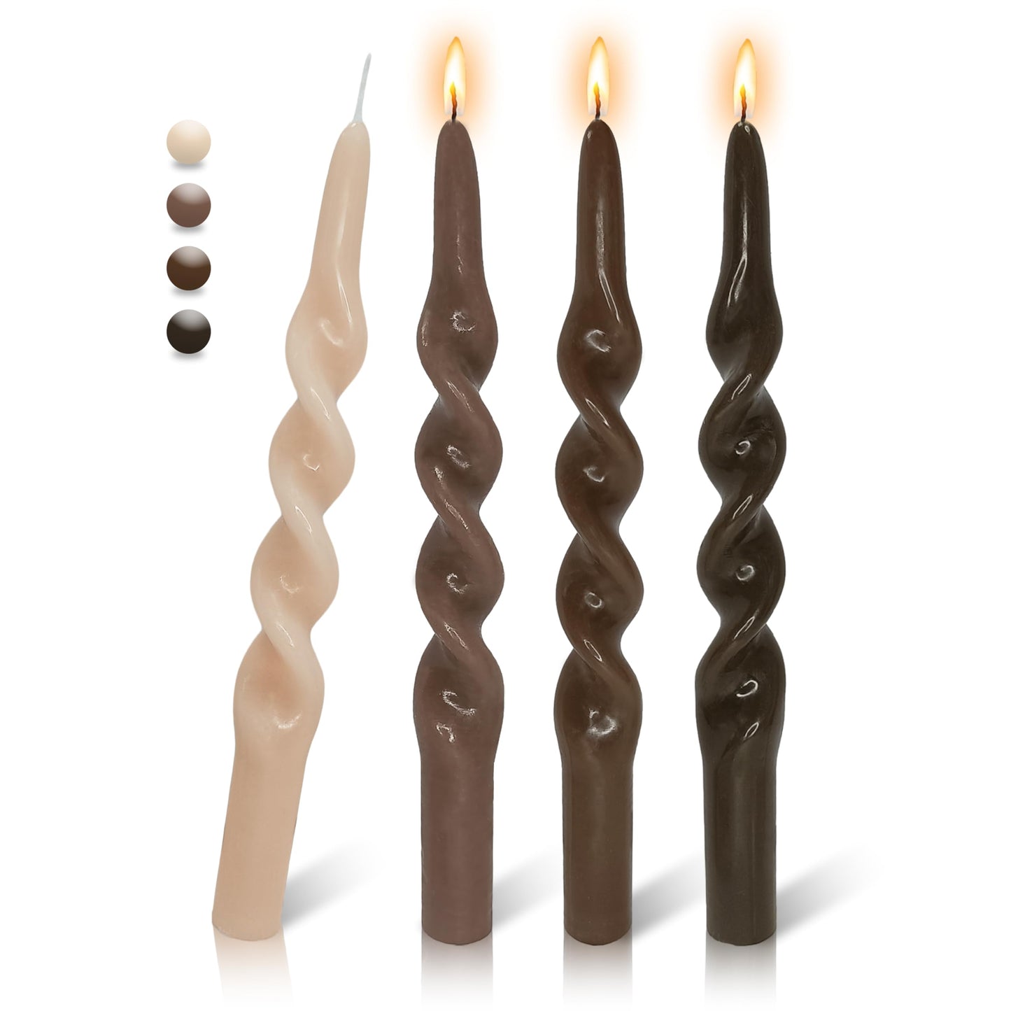 FLAMMUL Gradient Brown Spiral Candles 10 Inch Long Twisted Candlesticks - Handmade Burning Candlestick Dinner Candles for Table Home Decor Wedding 4 PCS