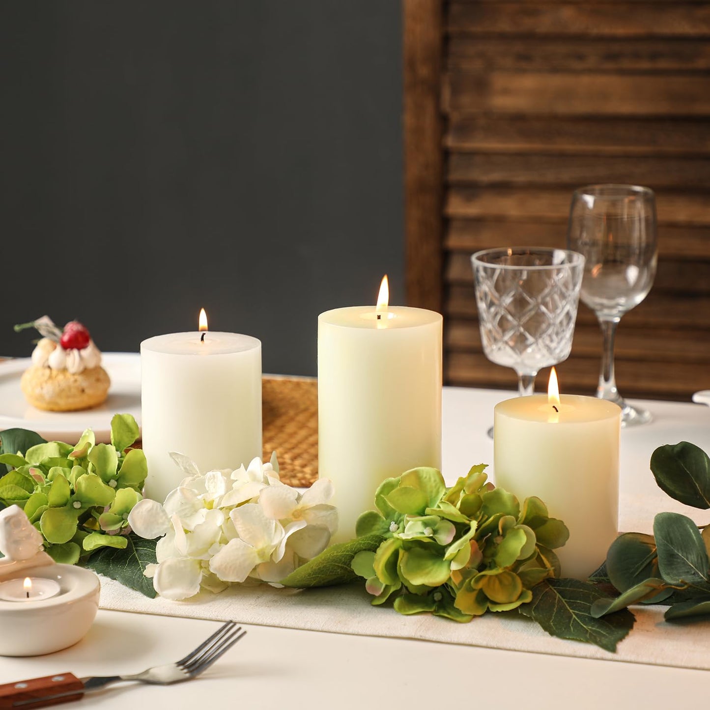 White Pillar Candles Set of 3 - Hand-Poured Unscented Candles, Smokeless Decorative Candles for Home, Set of 3 in Different Sizes (4", 5", 6")