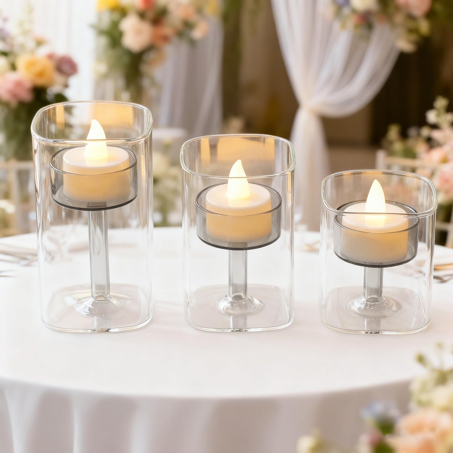 Maimeili Glass Candle Holder Hurricane Crystal Decorative Candle Fits Standard Tealight for Table Wedding Dinning Centerpieces Party Supplies Home Decor