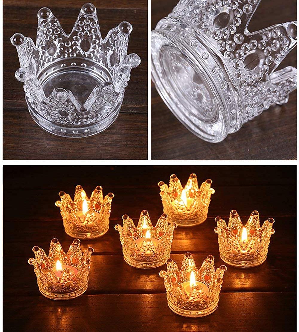 Vixdonos Clear Votive Candle Holders Set of 6 Crown Glass Tealight Candle Holder for Wedding, Party and Home Decor