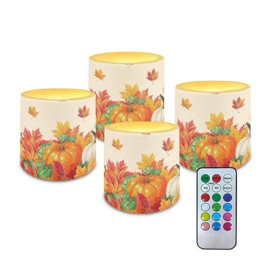 Cozeyat Harvest Pumpkin Flameless Candles 4 Pack Battery Operated with Remote Control Timer LED Pillar Candles Waterproof for Indoor Outdoor Use