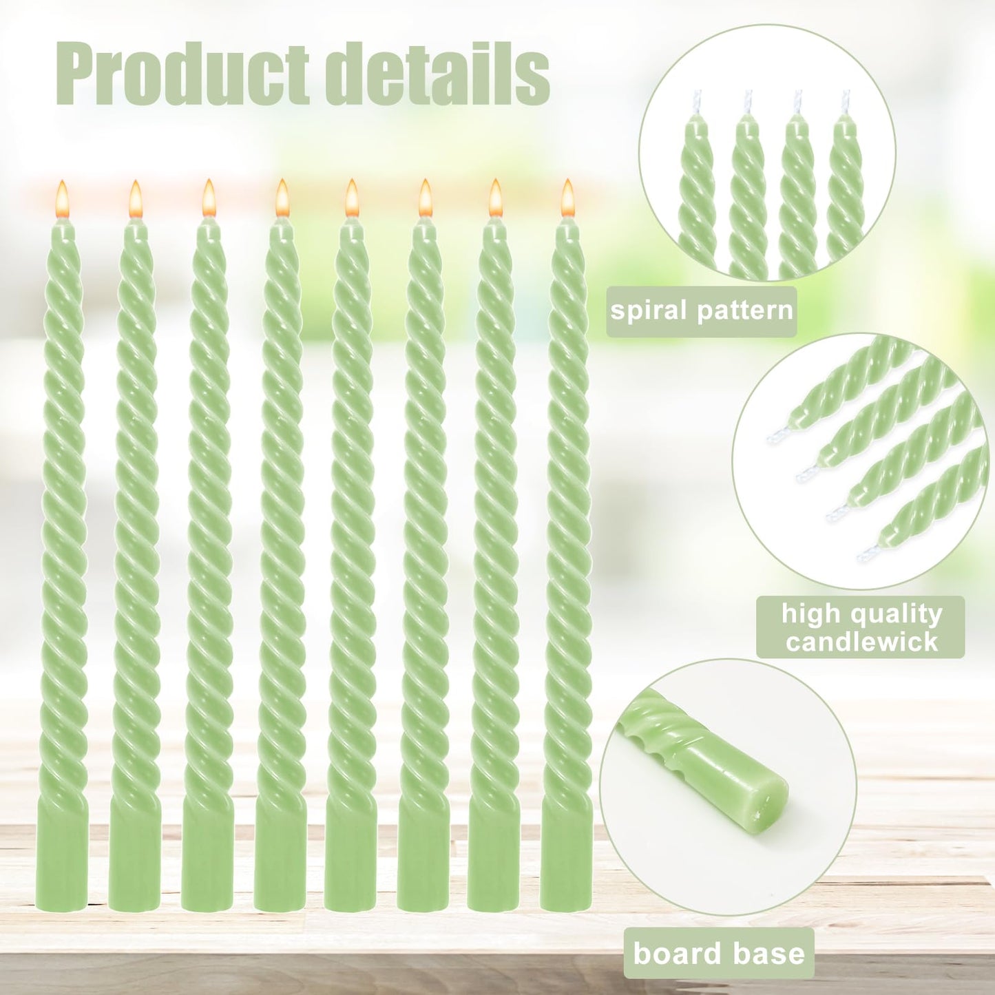 JarThenaAMCS 16Pcs Sage Green Spiral Taper Candles 10 Inch Dripless Twisted Wax Candles Long Unscented Candle Sticks for Party Home Dining Table Decor