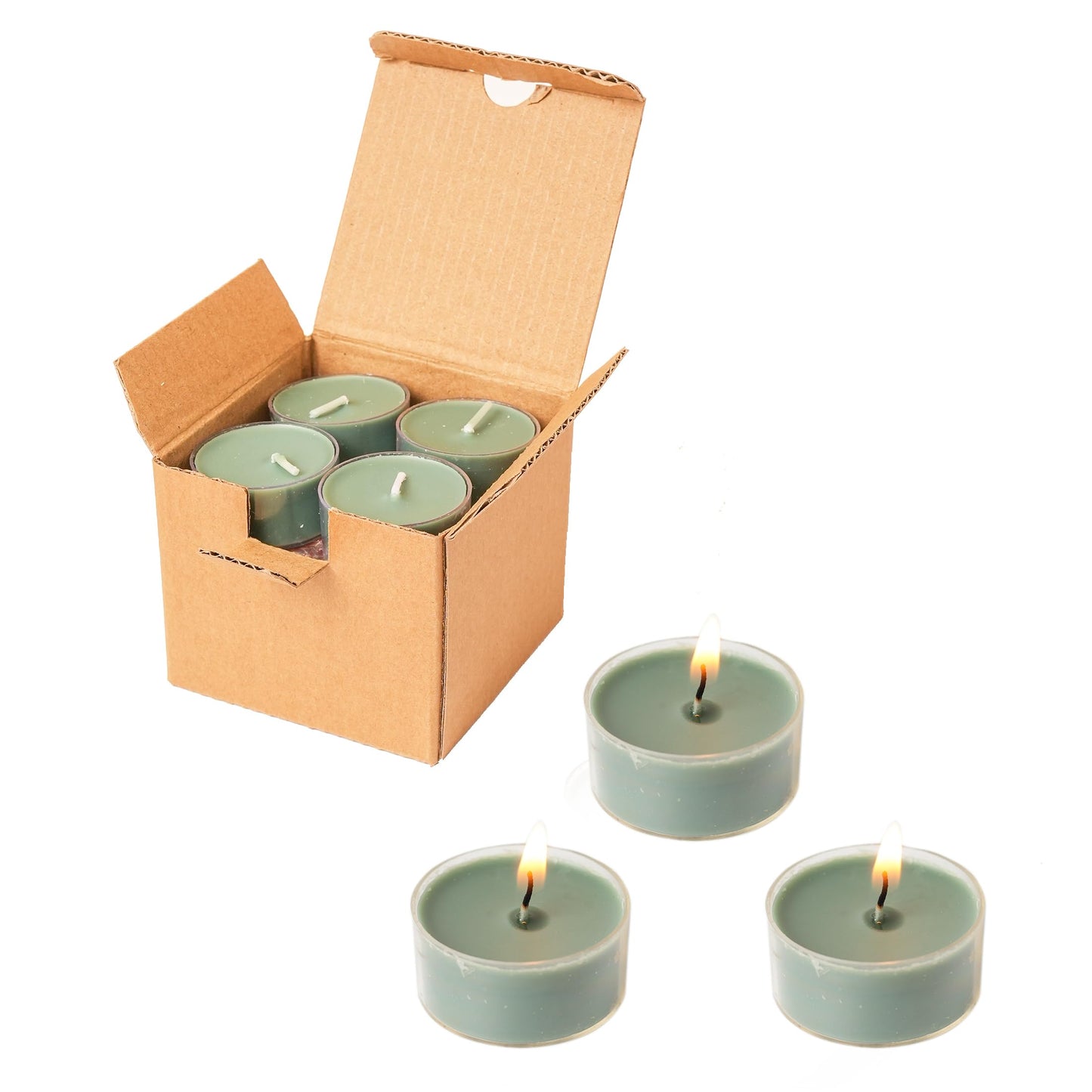 MUUFAZA 12 Unscented Natural Soy Tealight Candles in Clear Cups, 5H Long Clean Burning, Hand-Poured Green Mini Tea Candle Set for Parties, Spa, Meditation, Gift, Holiday, Emergency, Home Decor