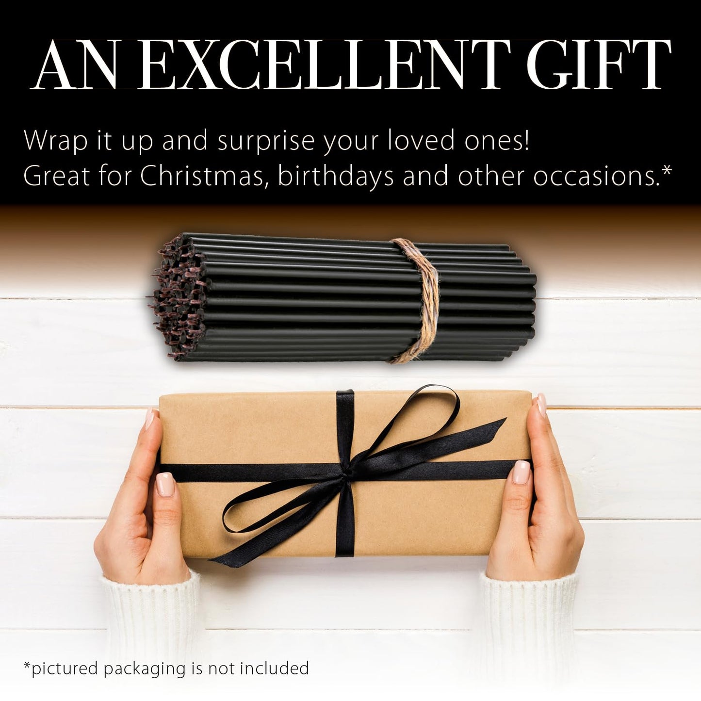 Danilovo Thin Taper Beeswax Candles - No-Drip, Smoke-Less, Tall, Decorative, Honey Scented Candles Ideal for Church Prayer, Rituals, Decor or Birthday – 7.3”x0.24” (Black, 100pcs)