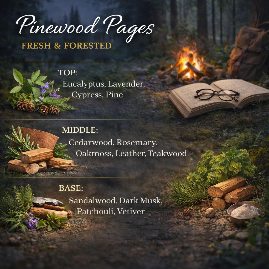 Wicked Rose Candle Co. Pinewood Pages Scented Candle | Teakwood, Lavender, & Eucalyptus | 10 oz Hand-Poured Coconut Apricot Wax | 45+ Hour Clean Burn | Book Lover Gift