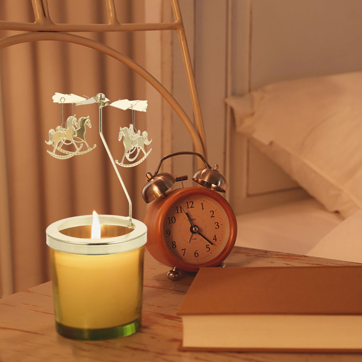 WATIIFUFU Rotating Tealight Holder Iron Candle Holder Carousel Pendant Elegant Romantic Decor Gift for Valentines Christmas Party Home