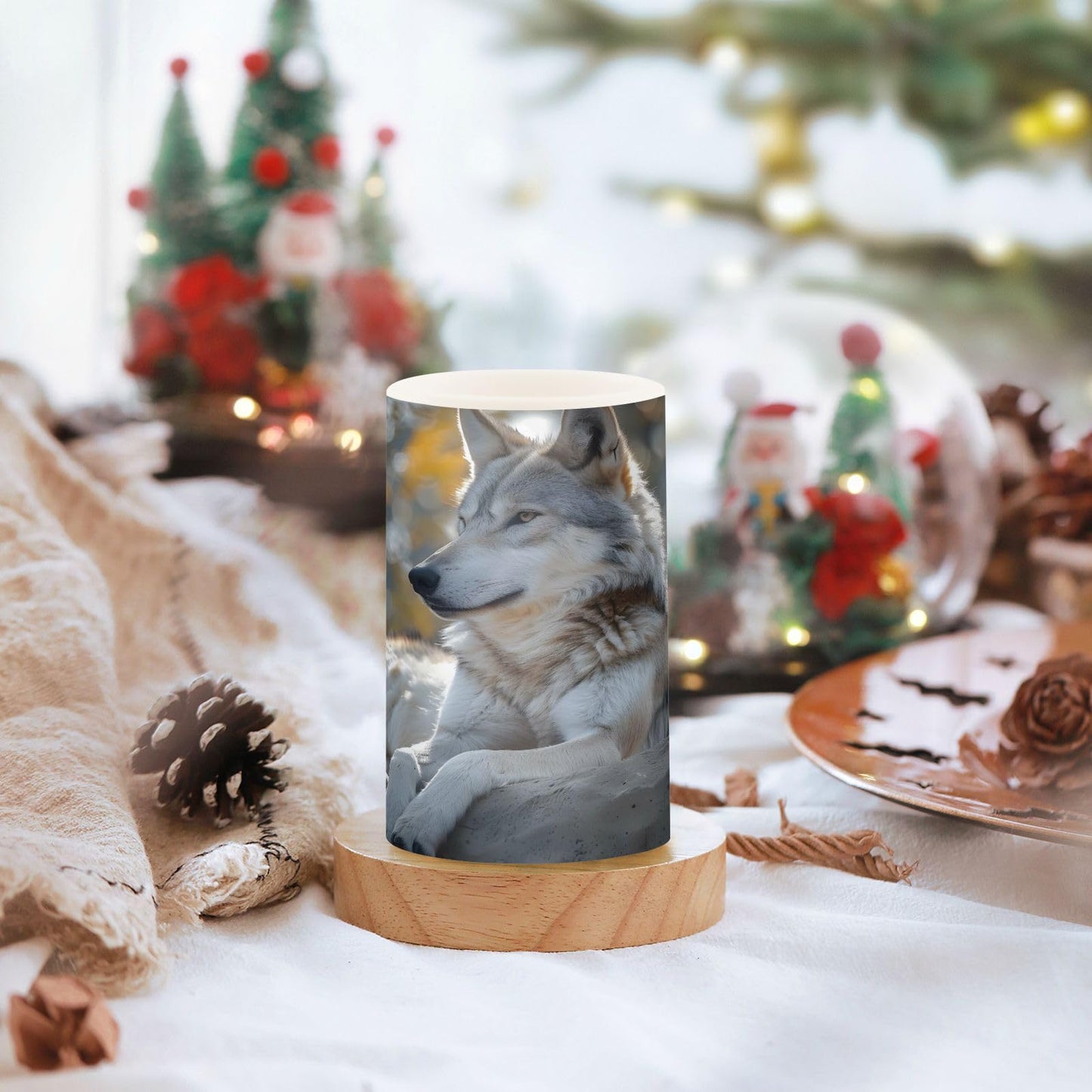 ALAZA Lovely Wolf Real Flickering Flameless Candles Battery Operated with Remote Timer,Tea Light Candles LED Pillar Votive Candles Set of 2 for Outdoor